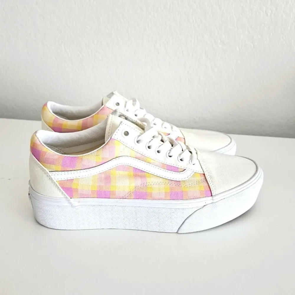 NWOT Vans Stackform Pastel Picnic Plaid Multi Platform Sneaker Shoes Women 10